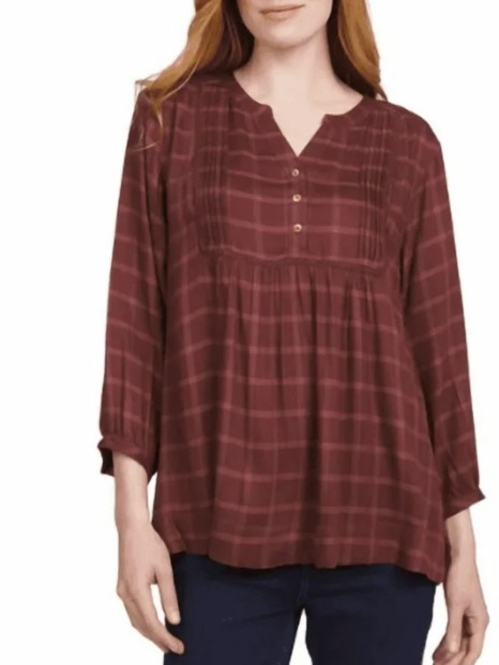 Wrangler Plaid Pintuck Blouse Tunic Top